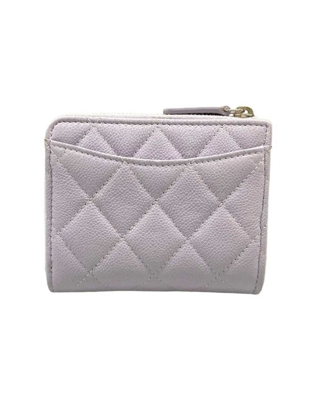 Chanel Coin Purse Quilted Light Purple L-shaped Zipper Silver